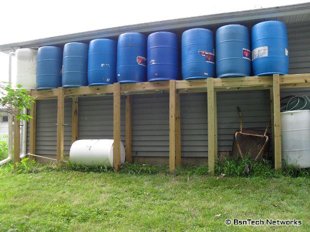 Nine 55 Gallon Drums for Rain Water Collection